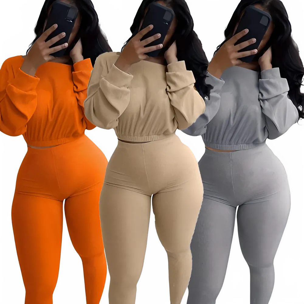 Ribbed Letter Embroidery Tracksuit Set for Women