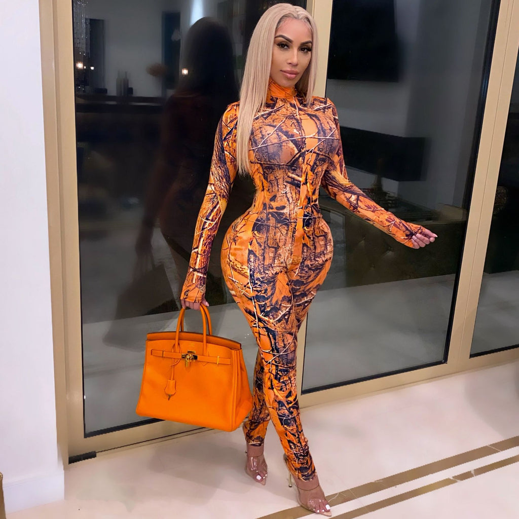 CM.YAYA Active Tie Dye Letter Print Turtleneck Bodycon Jumpsuit for Women Sexy Club One Piece Overall Bodycon Rompers Outfits