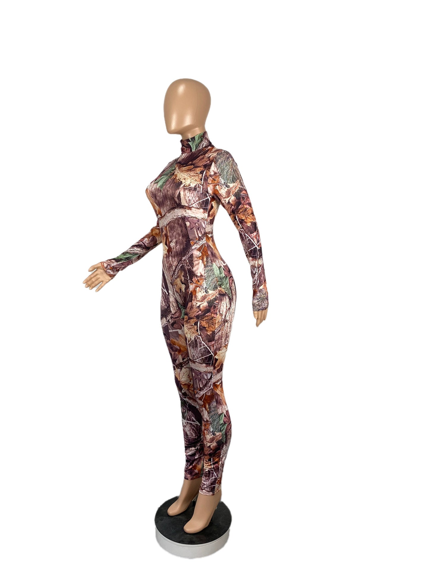 CM.YAYA Active Tie Dye Letter Print Turtleneck Bodycon Jumpsuit for Women Sexy Club One Piece Overall Bodycon Rompers Outfits