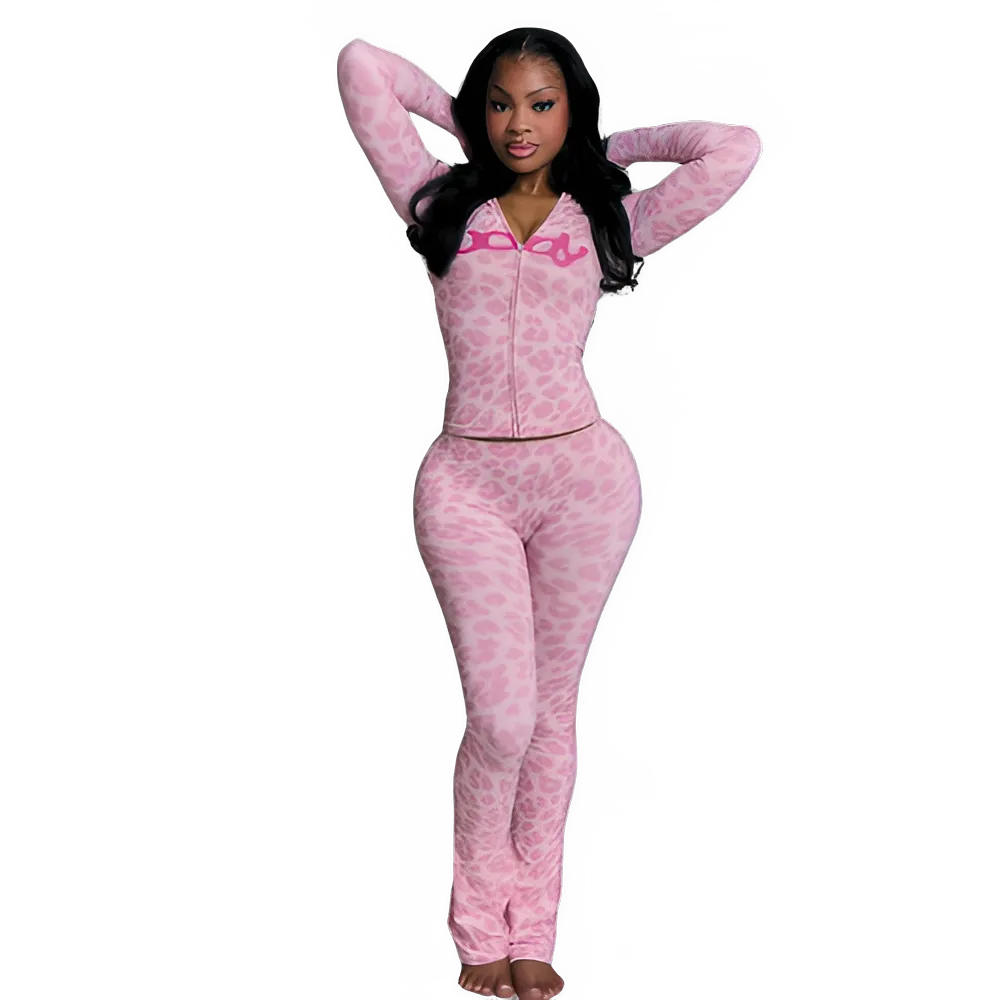 Sisterlinda Letter Print 2 Piece Set Women Zip Cardigan Hooded Crop Jacket+Skinny Leggings Hot Girls Wild Sporty Style Outfits
