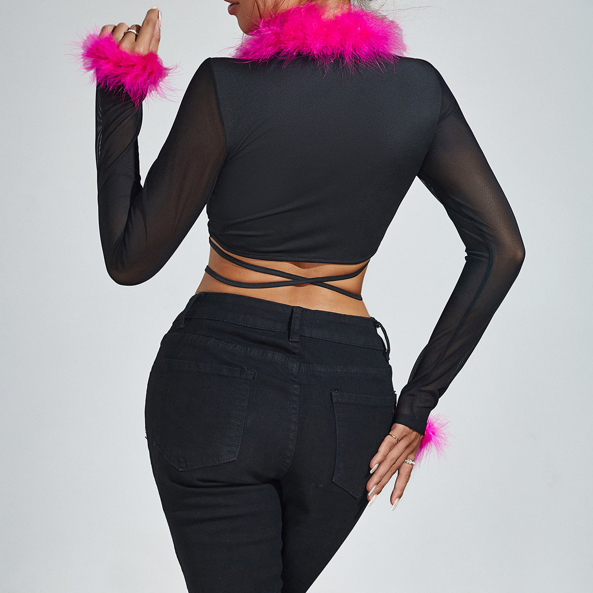 Tie up cardigan sexy V-neck slim fit top for women