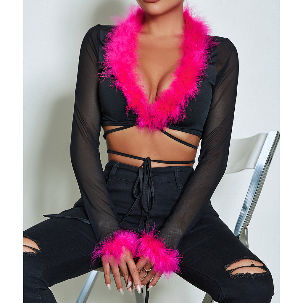 Tie up cardigan sexy V-neck slim fit top for women