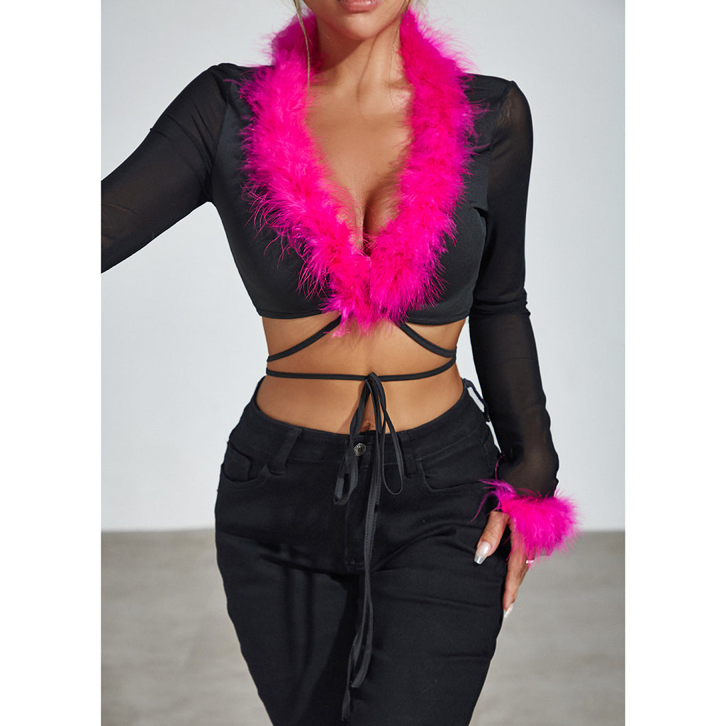 Tie up cardigan sexy V-neck slim fit top for women