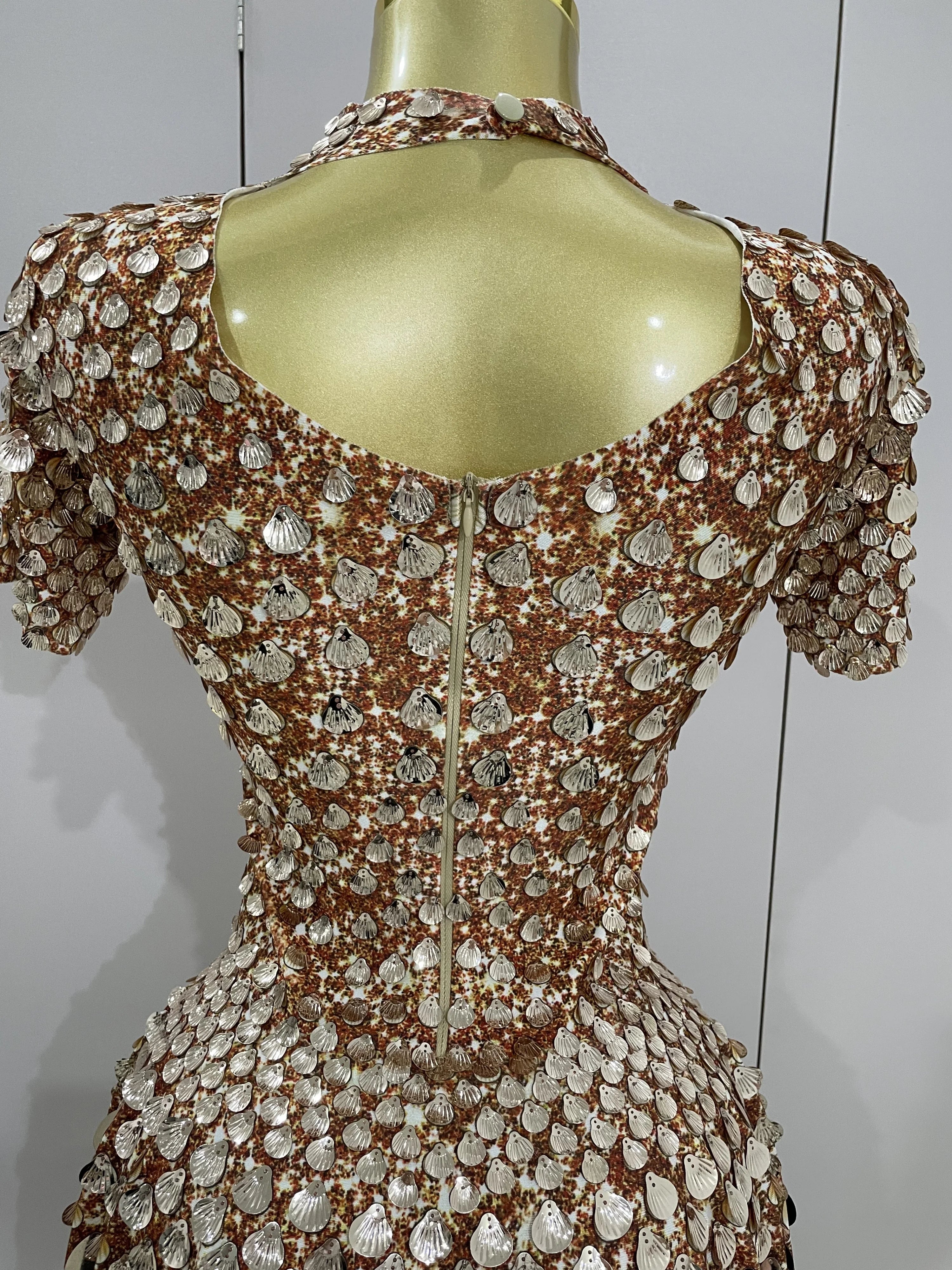 Luxury High Quality Shiny Shell Sequins Bodysuit Dress Women Sexy Nightclub Dance Performance Clothing Birthday party Dresses