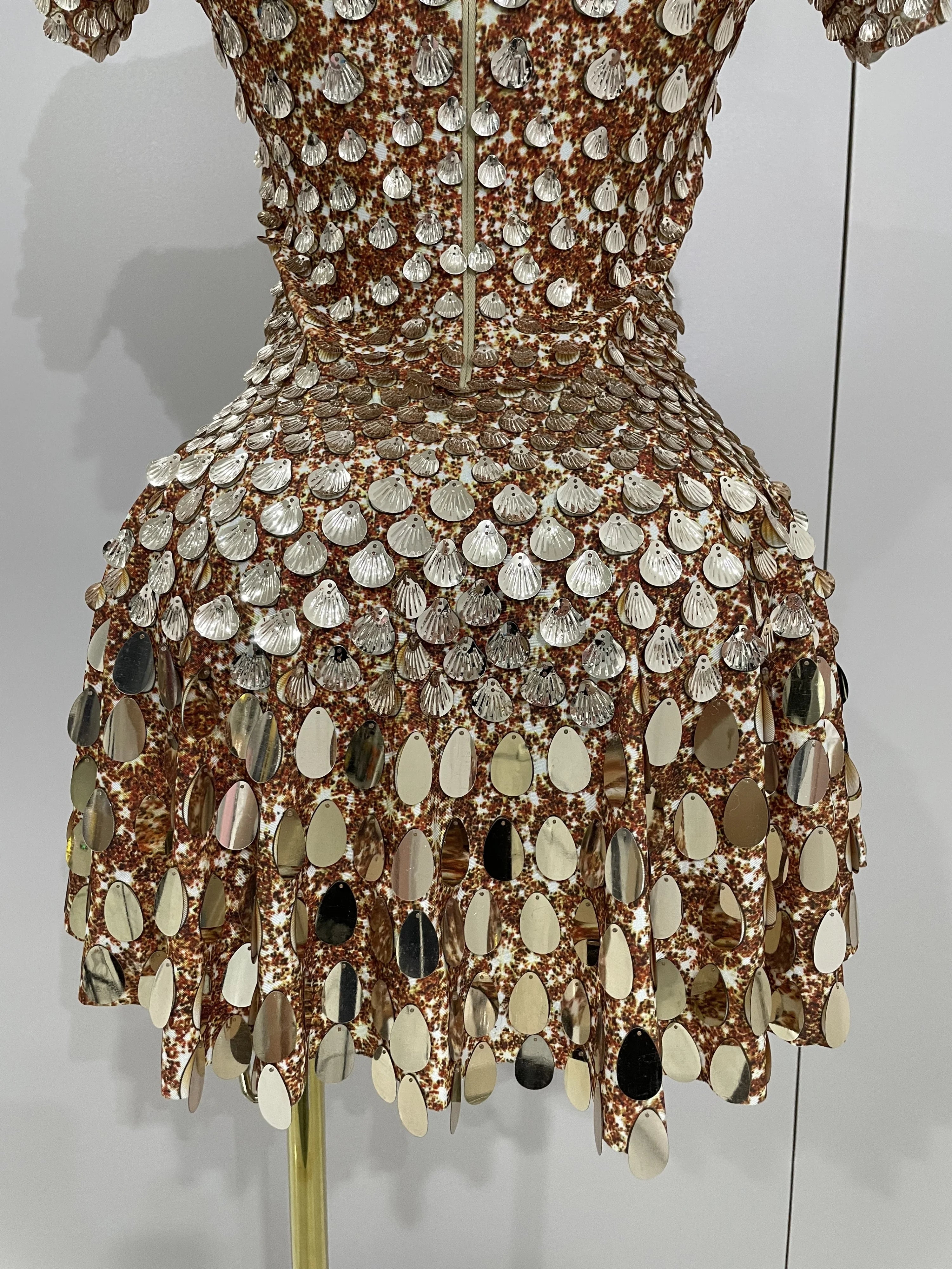 Luxury High Quality Shiny Shell Sequins Bodysuit Dress Women Sexy Nightclub Dance Performance Clothing Birthday party Dresses
