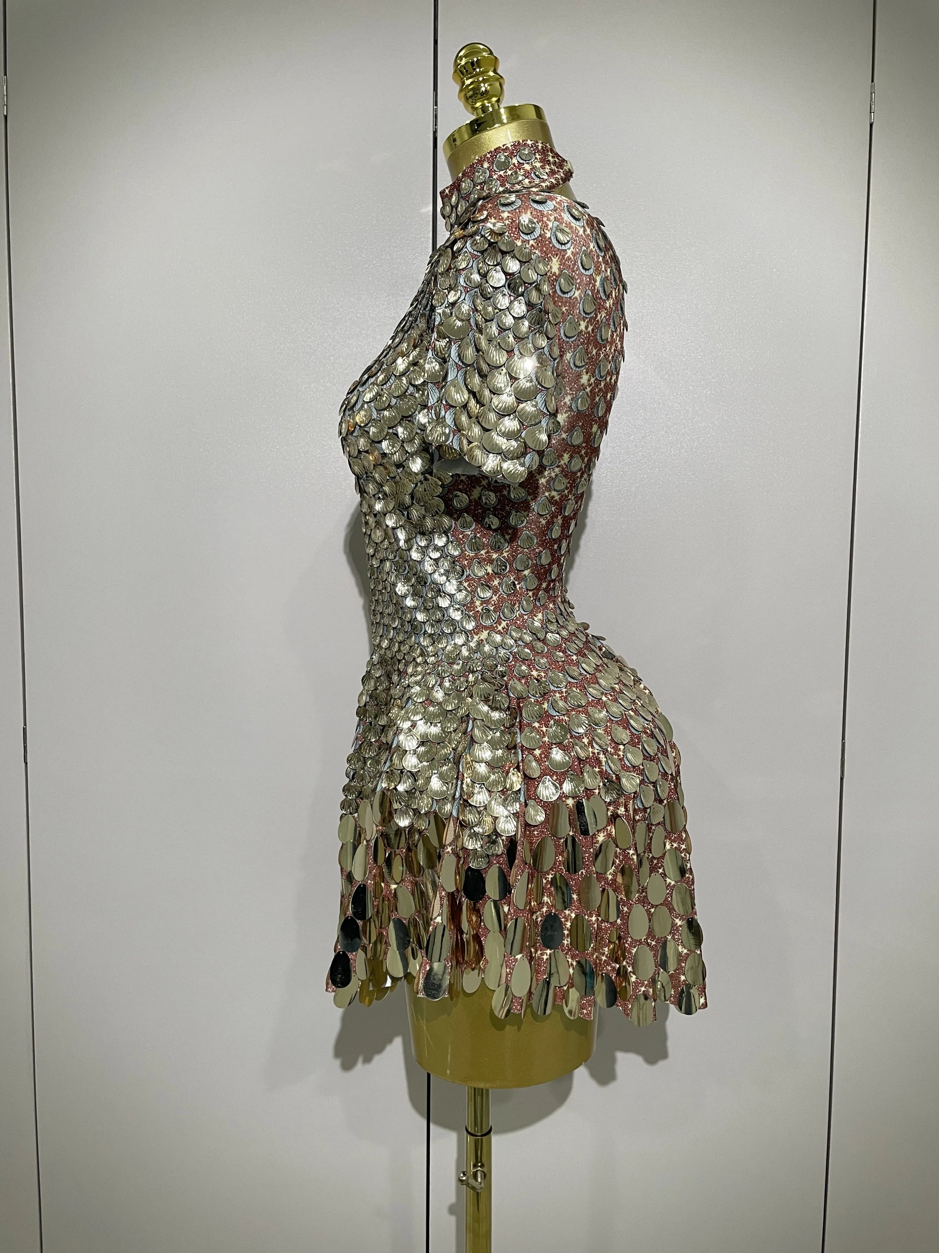 Luxury High Quality Shiny Shell Sequins Bodysuit Dress Women Sexy Nightclub Dance Performance Clothing Birthday party Dresses