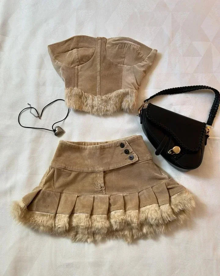 Y2K Streetwear Skirt Sets Womens Gothic Retro Dark Cross Graphic Patch Denim Mini Skirt Halter Tops Harajuku Slim Fit Skirt Sets
