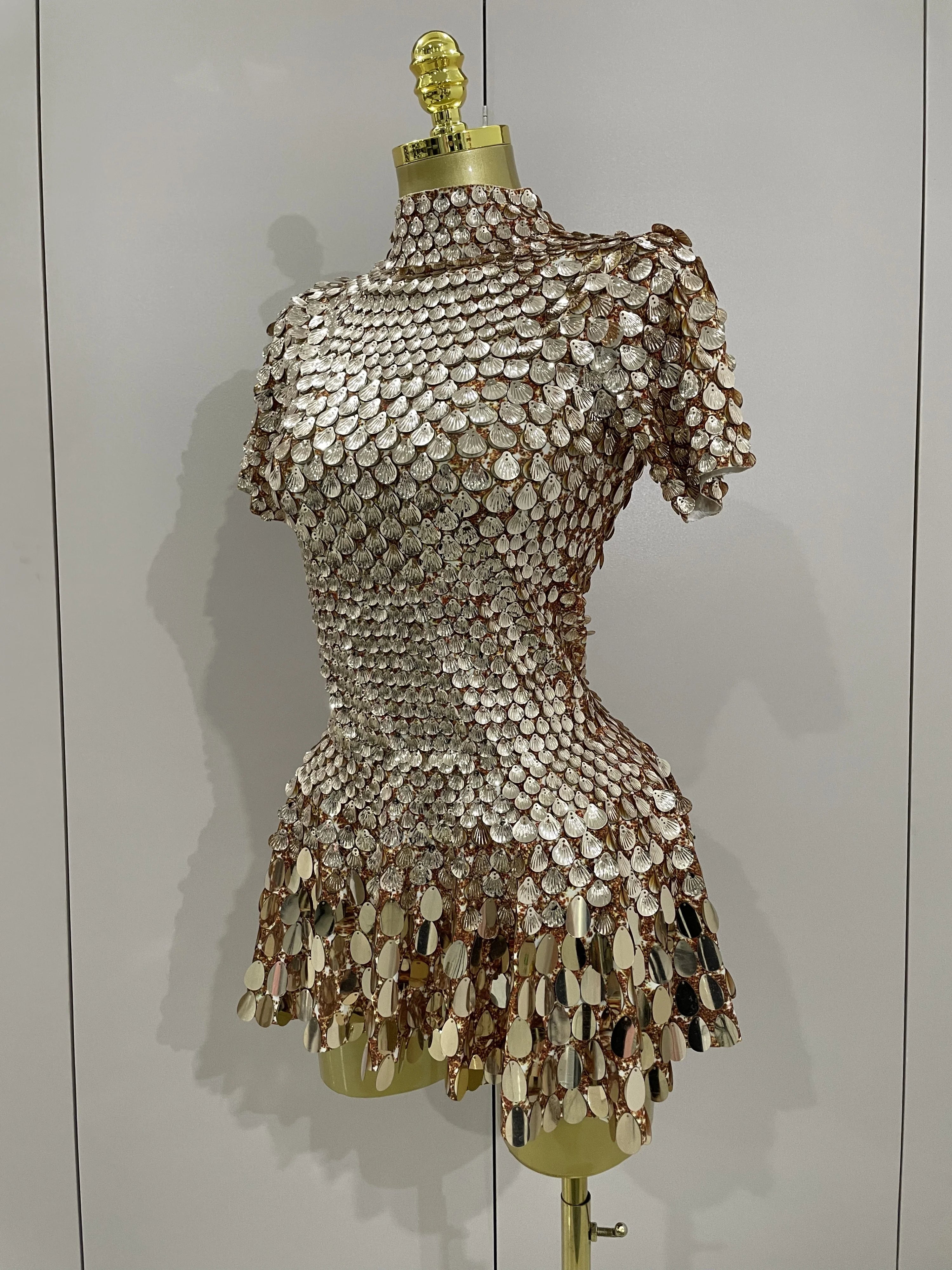 Luxury High Quality Shiny Shell Sequins Bodysuit Dress Women Sexy Nightclub Dance Performance Clothing Birthday party Dresses