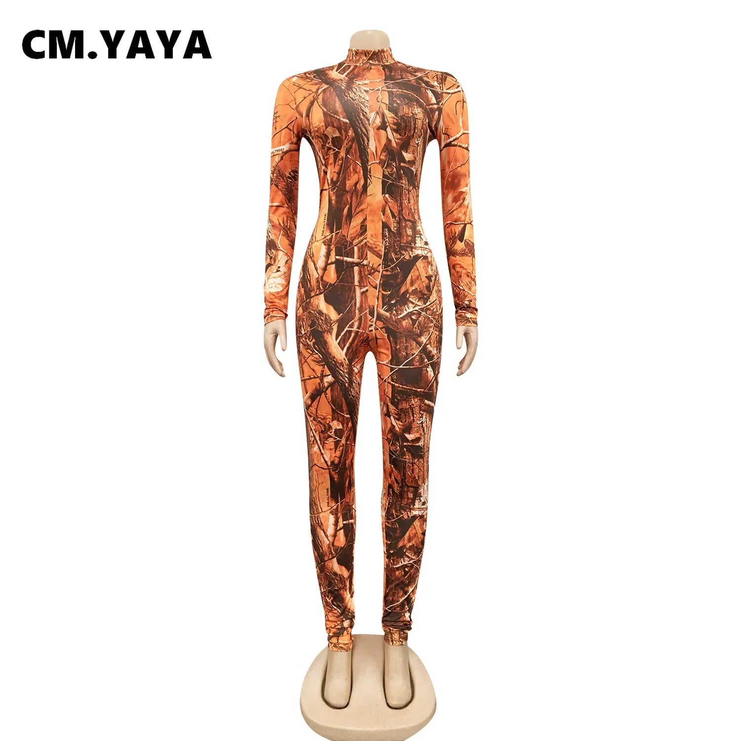 CM.YAYA Active Tie Dye Letter Print Turtleneck Bodycon Jumpsuit for Women Sexy Club One Piece Overall Bodycon Rompers Outfits
