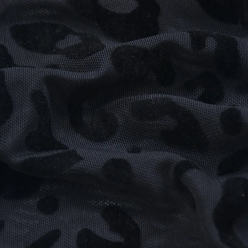 Animal Instinct Mesh Bodystocking Leopard See Through Velour Long Sleeve Rompers Womens Jumpsuit Sexy Midnight Clubwear