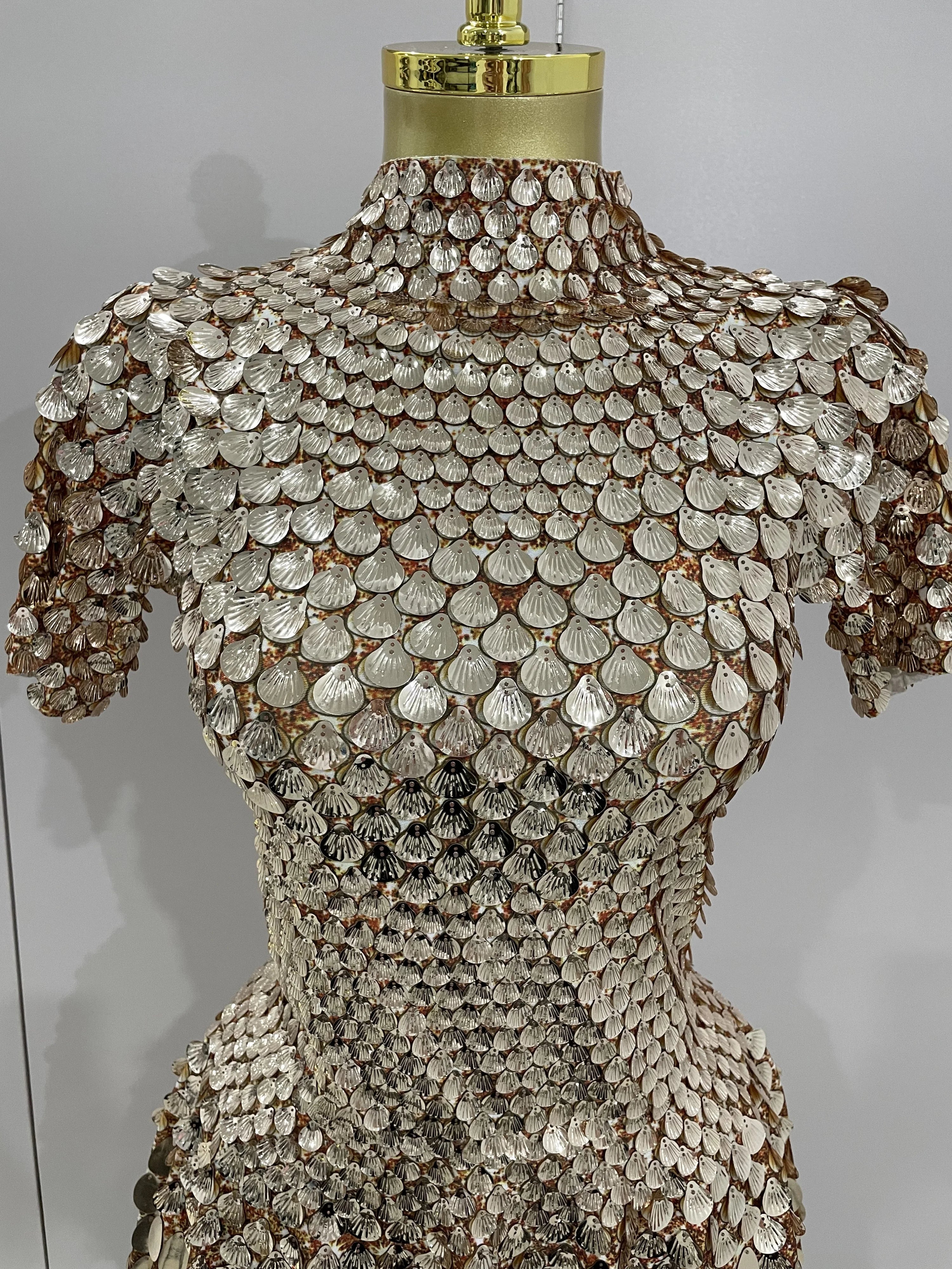 Luxury High Quality Shiny Shell Sequins Bodysuit Dress Women Sexy Nightclub Dance Performance Clothing Birthday party Dresses