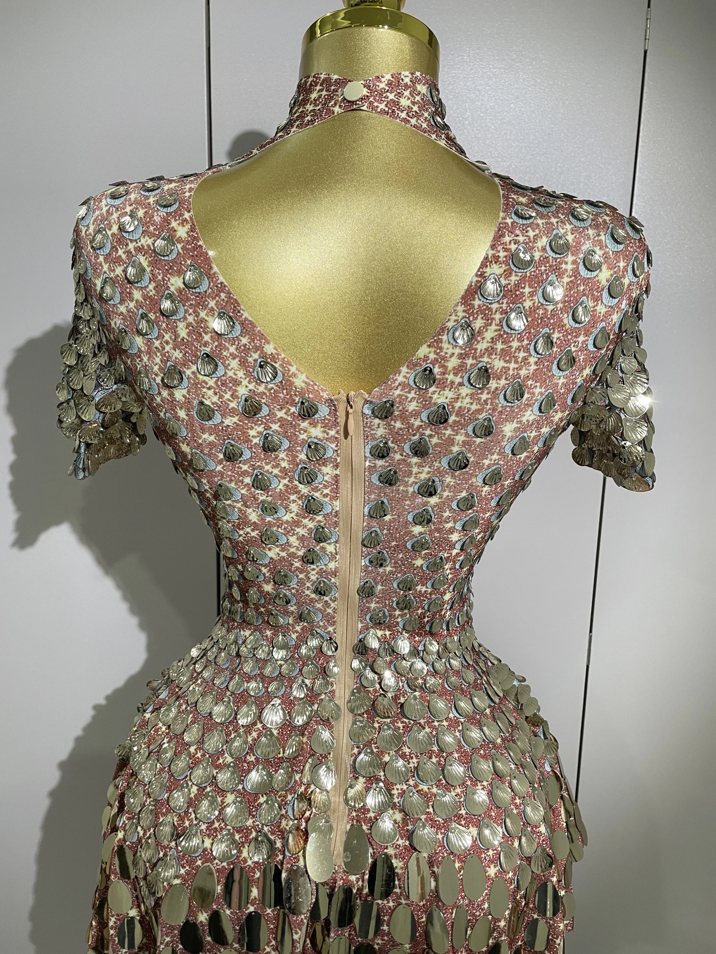 Luxury High Quality Shiny Shell Sequins Bodysuit Dress Women Sexy Nightclub Dance Performance Clothing Birthday party Dresses
