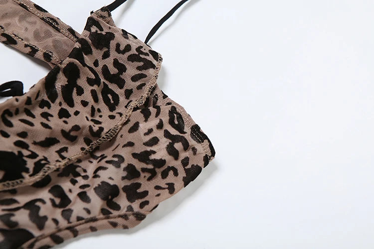 Weird Puss Leopard Print Romper Women Flocking V-Neck Tassel Sexy Summer Backless Coquette Thin Midnight Party Workout Playsuits