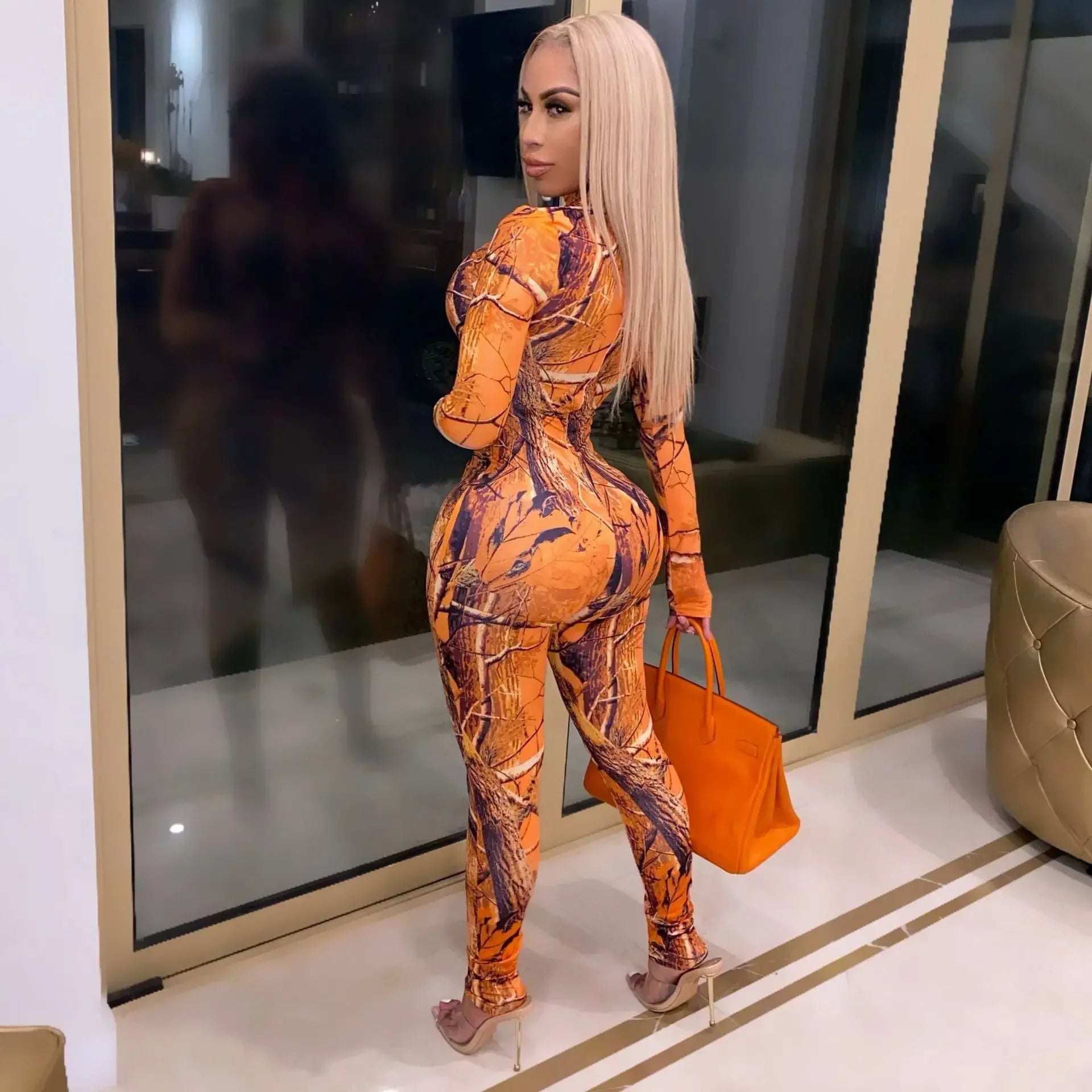 CM.YAYA Active Tie Dye Letter Print Turtleneck Bodycon Jumpsuit for Women Sexy Club One Piece Overall Bodycon Rompers Outfits