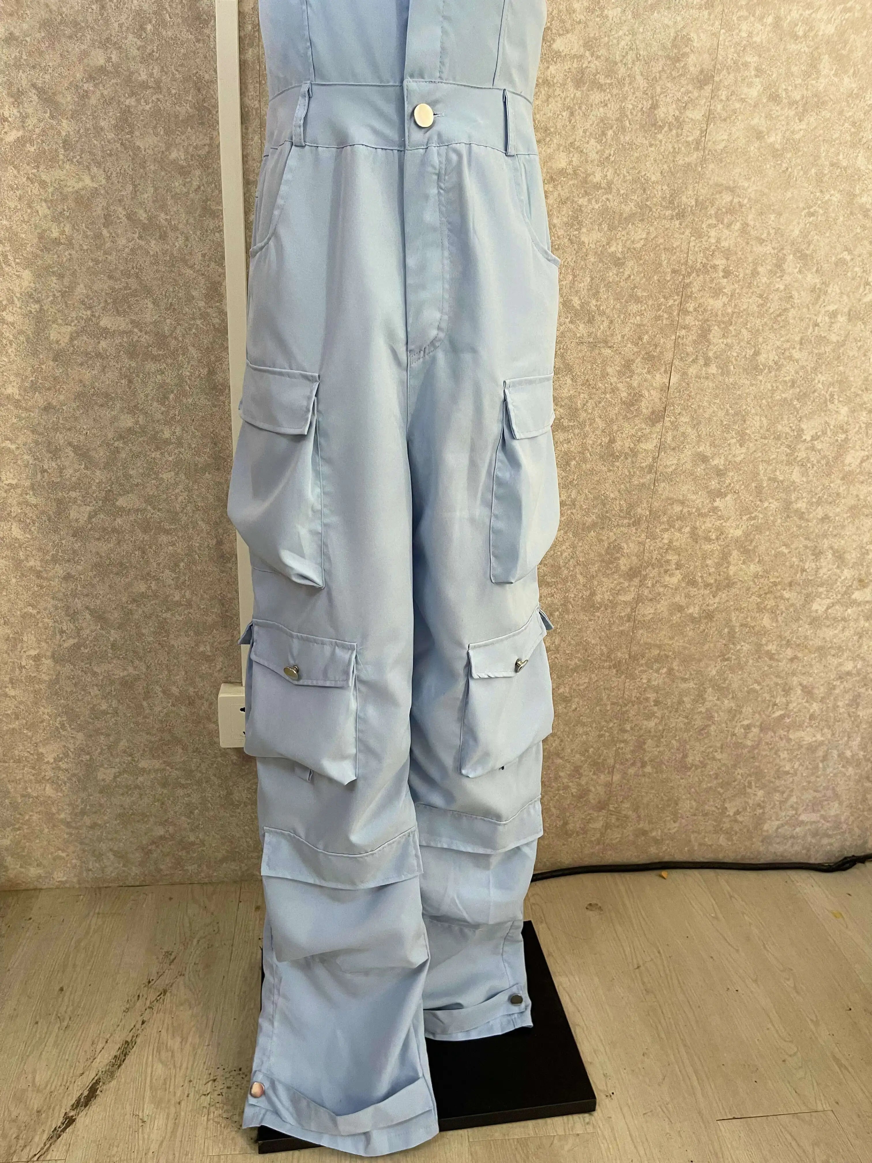 CM.YAYA Fashion Women Strapless Button Front Ruched Cargo Jumpsuit 2023 Autumn Sexy Party Street Playsuit One Piece Suit Romper