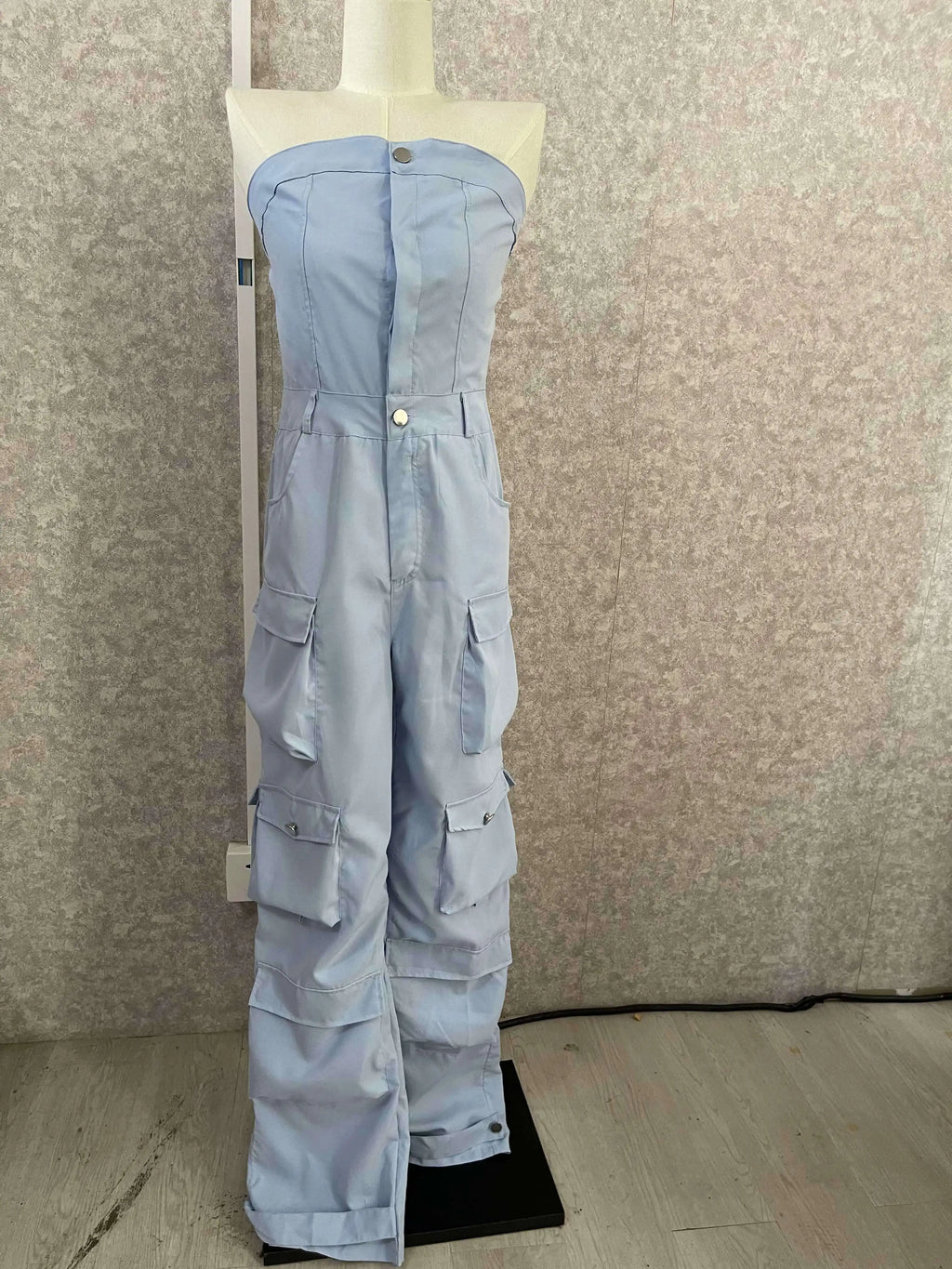 CM.YAYA Fashion Women Strapless Button Front Ruched Cargo Jumpsuit 2023 Autumn Sexy Party Street Playsuit One Piece Suit Romper