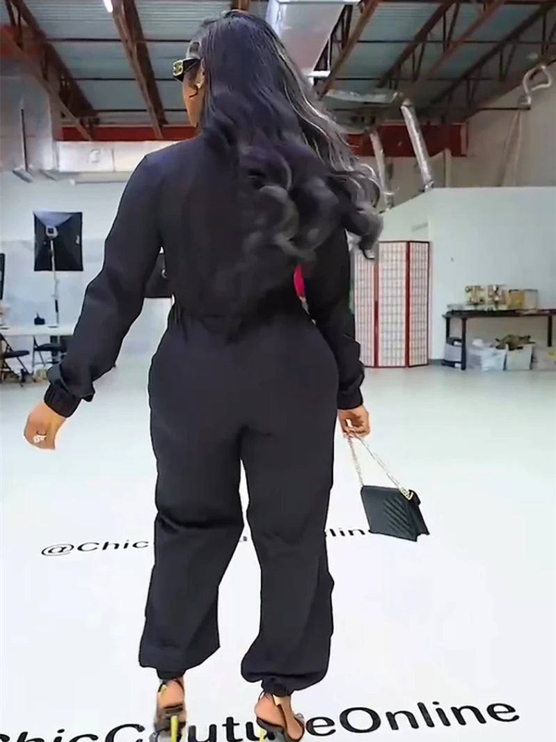 INS Cargo Jumpsuits Women Spring Clothing Solid Zipper Fly Big Pockets Long Rompers Playsuits One Pieces Pants Overalls Outfits