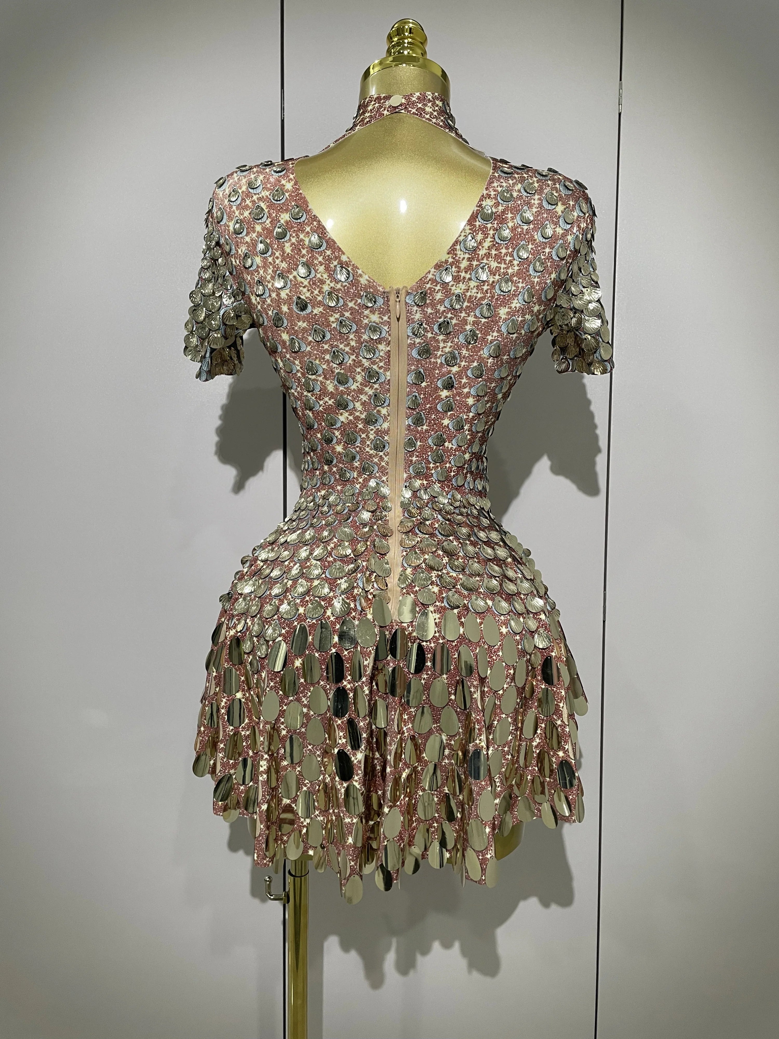 Luxury High Quality Shiny Shell Sequins Bodysuit Dress Women Sexy Nightclub Dance Performance Clothing Birthday party Dresses