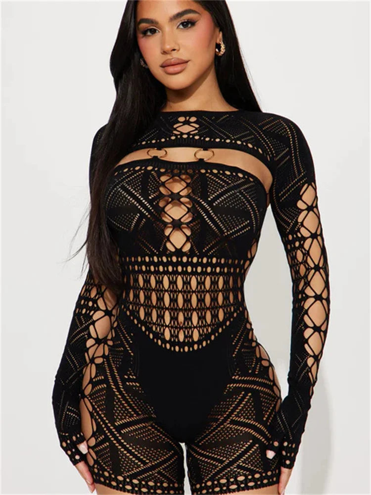 Wholesale Clothing Sexy Jumpsuit Women 2024 One-pieces Rompers Womens Summer Backless Black Hollow Out Bodycon Romper Playsuits