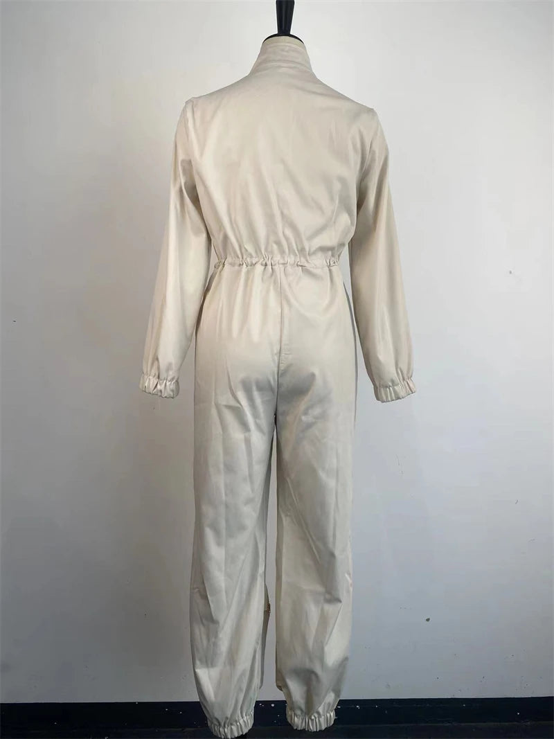 INS Cargo Jumpsuits Women Spring Clothing Solid Zipper Fly Big Pockets Long Rompers Playsuits One Pieces Pants Overalls Outfits