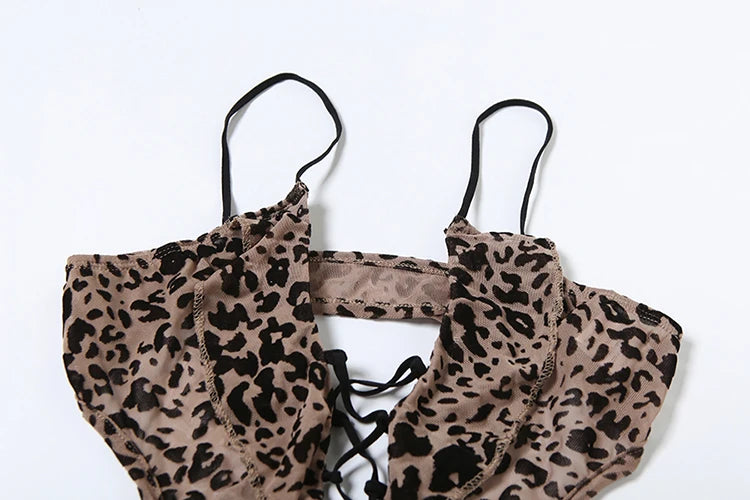 Weird Puss Leopard Print Romper Women Flocking V-Neck Tassel Sexy Summer Backless Coquette Thin Midnight Party Workout Playsuits