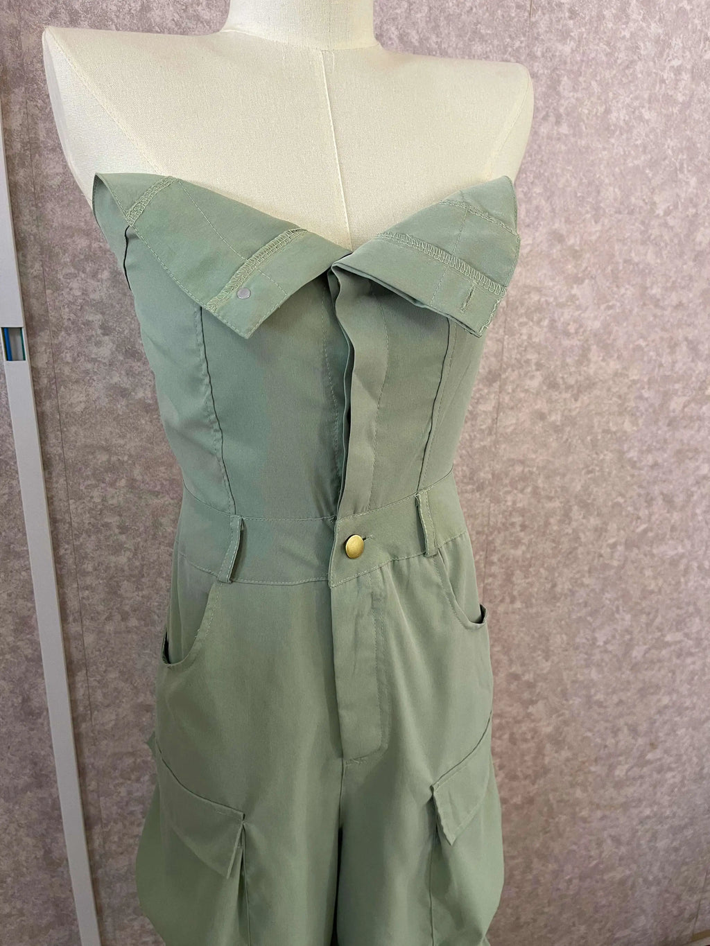 CM.YAYA Fashion Women Strapless Button Front Ruched Cargo Jumpsuit 2023 Autumn Sexy Party Street Playsuit One Piece Suit Romper