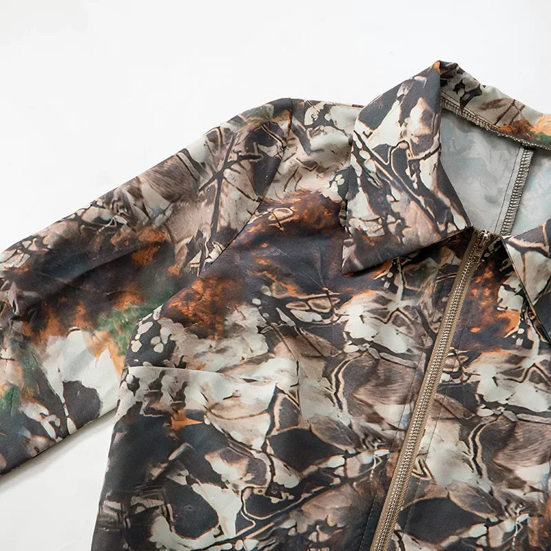 Simenual Streetwear Camouflage Print Long Sleeve Playsuits Women 90s Grunge Zip-up Skinny Rompers Cyber Y2K One-piece Playsuit