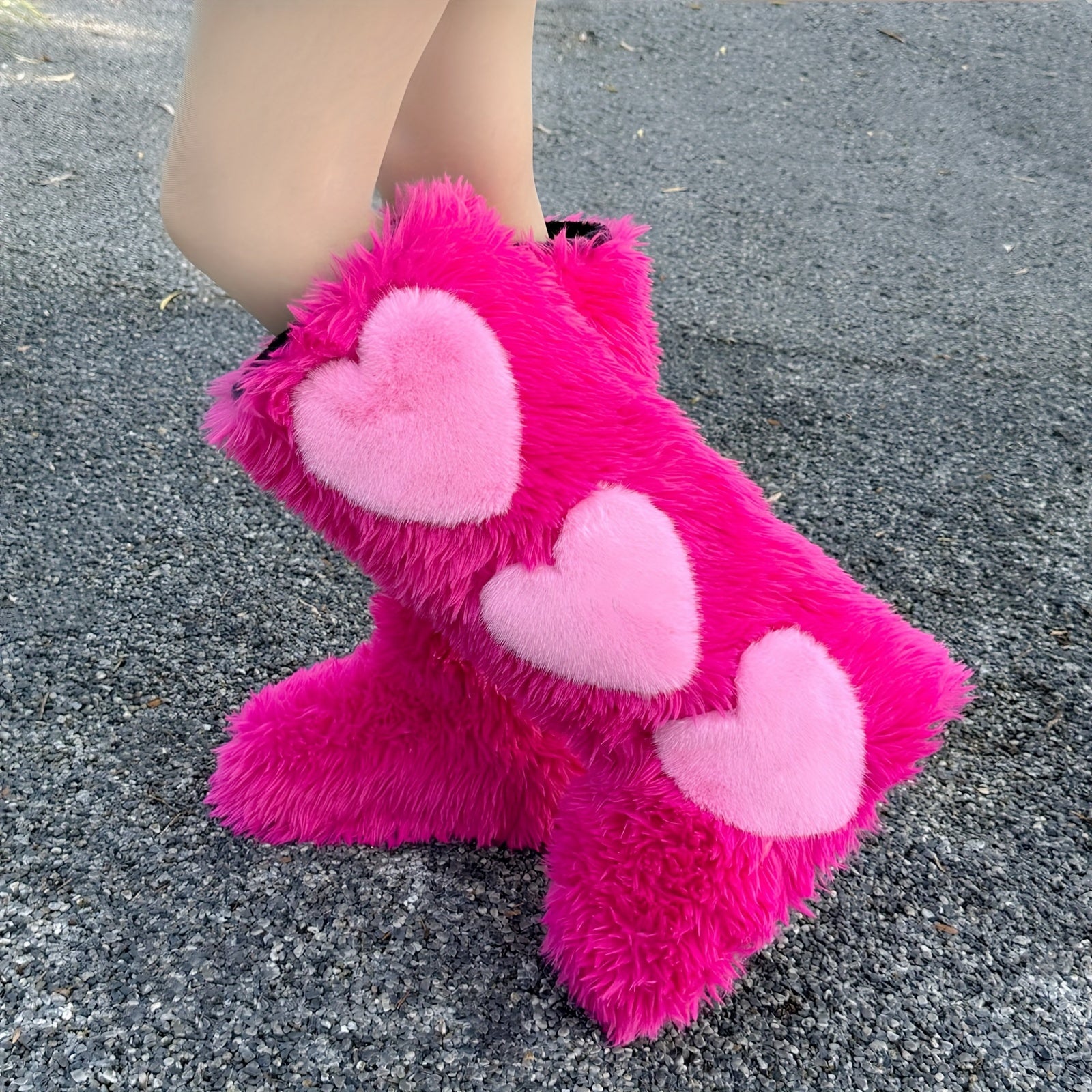 2024 Women's Autumn & Winter Warm Fur Boots, Fashionable & Chic Long Boots, Heart Decor Fur Shoes