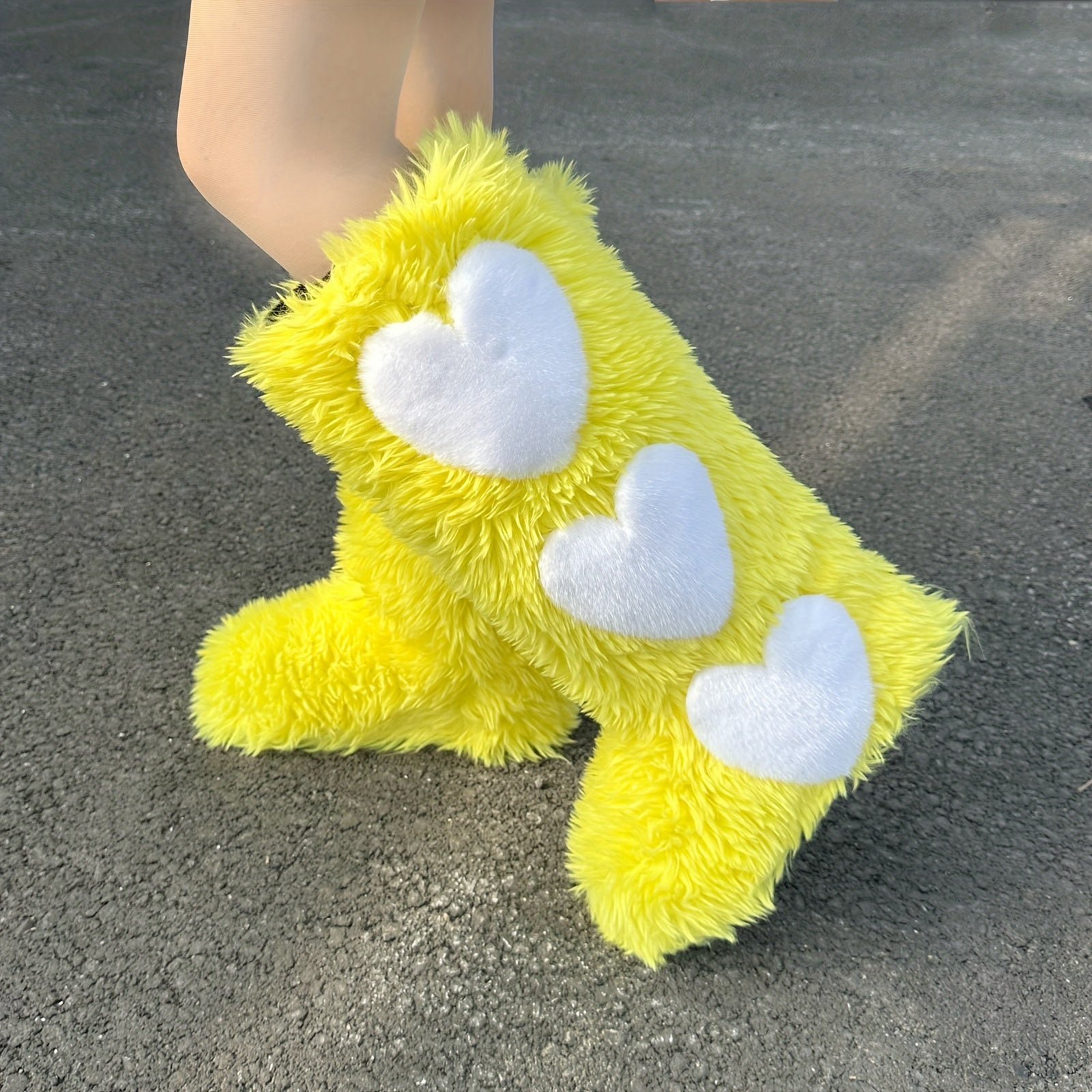 2024 Women's Autumn & Winter Warm Fur Boots, Fashionable & Chic Long Boots, Heart Decor Fur Shoes