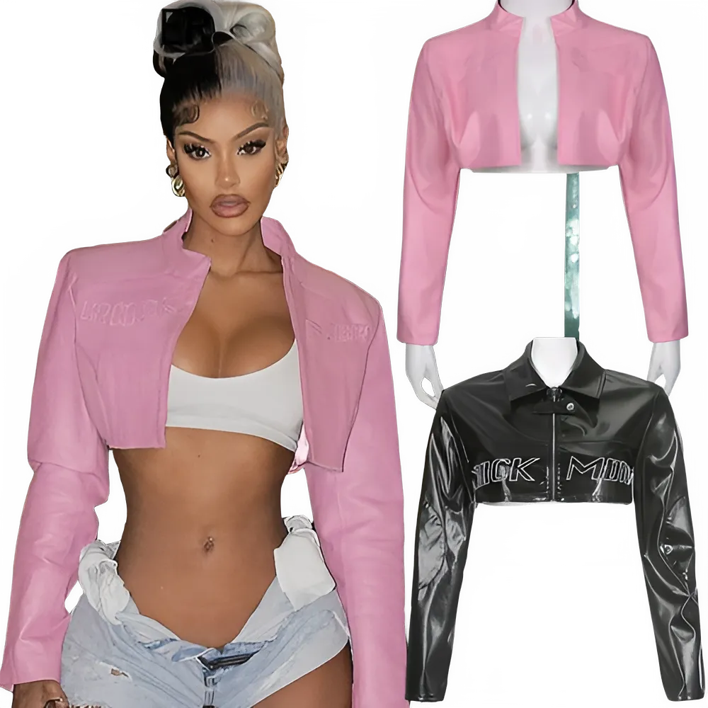 Y2K Punk Gothic Cropped Leather Jacket for Women