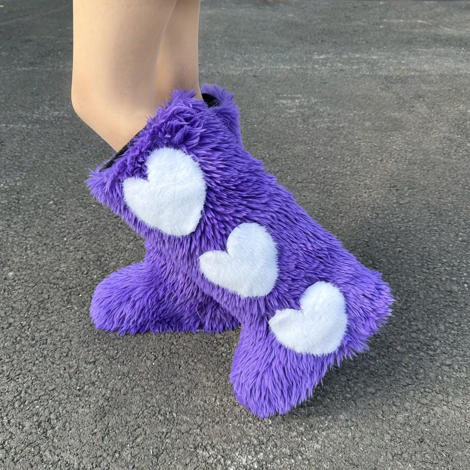 2024 Women's Autumn & Winter Warm Fur Boots, Fashionable & Chic Long Boots, Heart Decor Fur Shoes