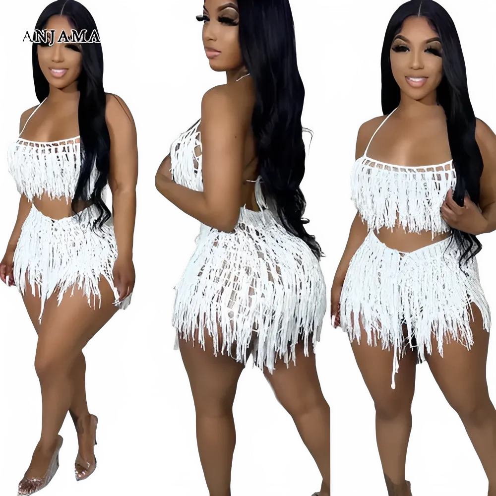 Sexy Crochet Fringed Beach Two Piece Set